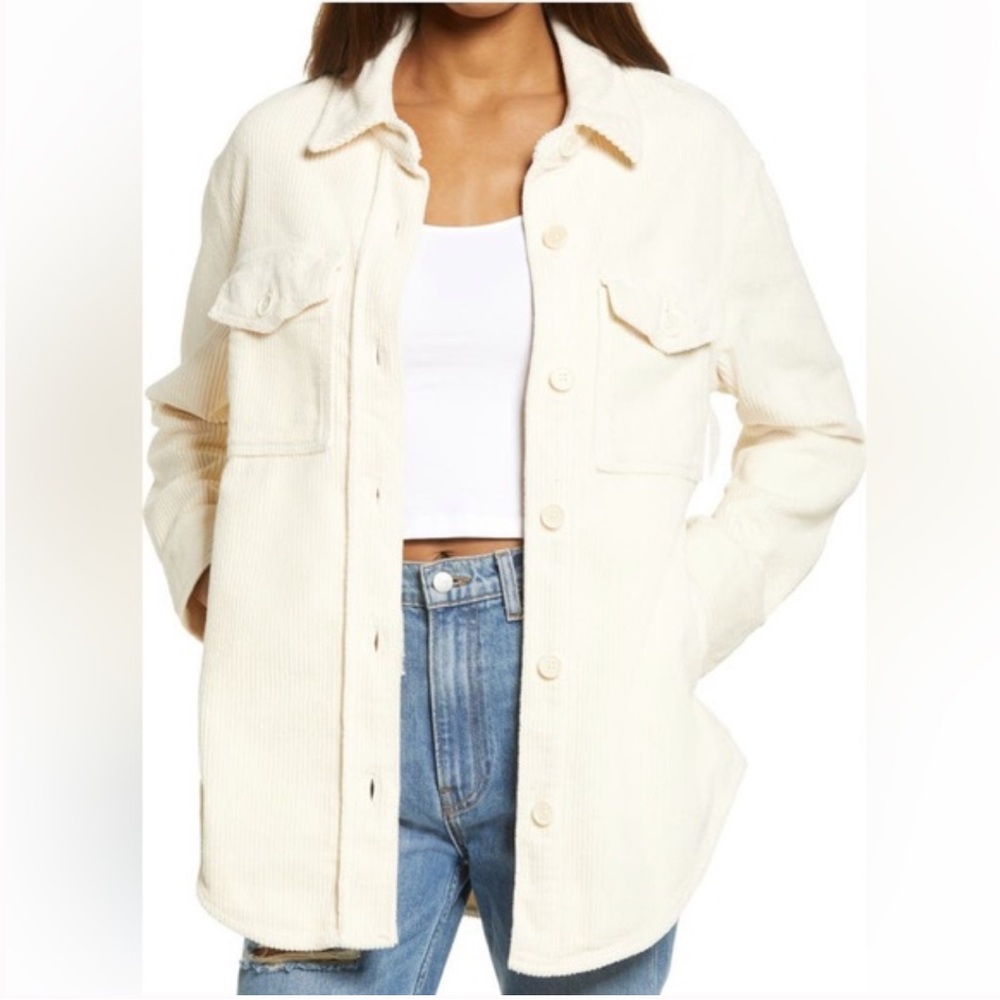 Reformation Jeans Jennings Corduroy Shirt Jacket in Almond